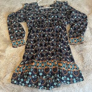 LOFT Women's Long Sleeve Dress with Blue and Orange Pattern